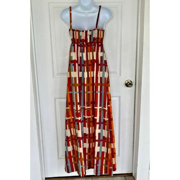 Fossil Babydoll Maxi Dress XS 100 % Cotton Lined Geometric Artsy Beachy Summer - Picture 3 of 11